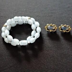 Vintage 1960's Baby Blue Lucite Moonglow Jewelry Set.